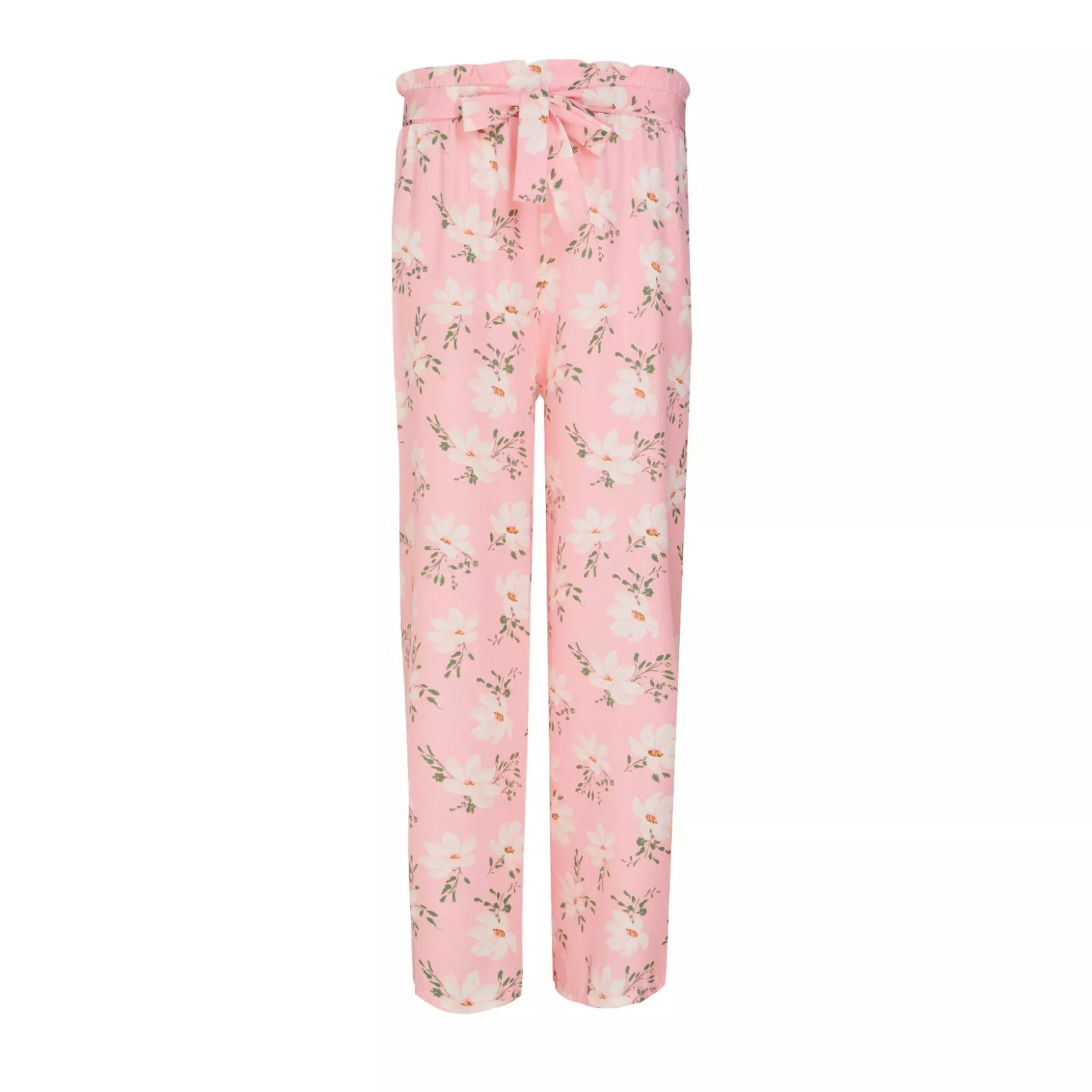 Ladies pink floral summer trousers wide leg lightweight casual holiday pants with belt